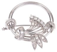 A Continental 14K white gold diamond set cocktail brooch, circa 1960