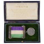 A rare silver suffragette Hunger Strike medal & archive re Kate Evans
