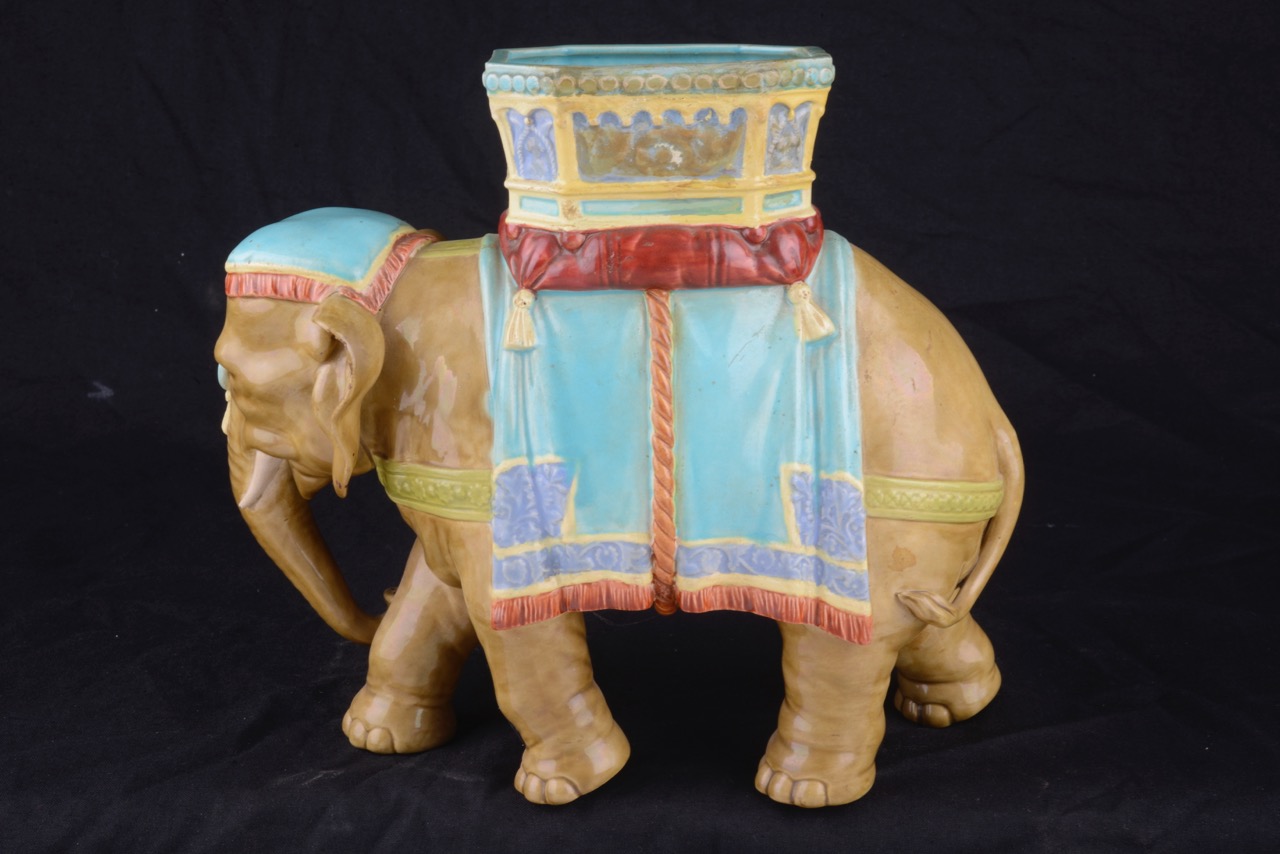 A Royal Worcester majolica glazed vase modelled as an elephant - Image 2 of 6