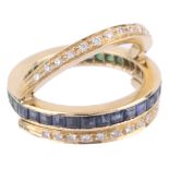 Continental diamond, emerald and sapphire 'reversible' eternity ring
