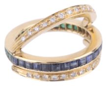 Continental diamond, emerald and sapphire 'reversible' eternity ring