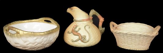 Royal Worcester blush ivory lizard jug; two other blush ivory items(3)