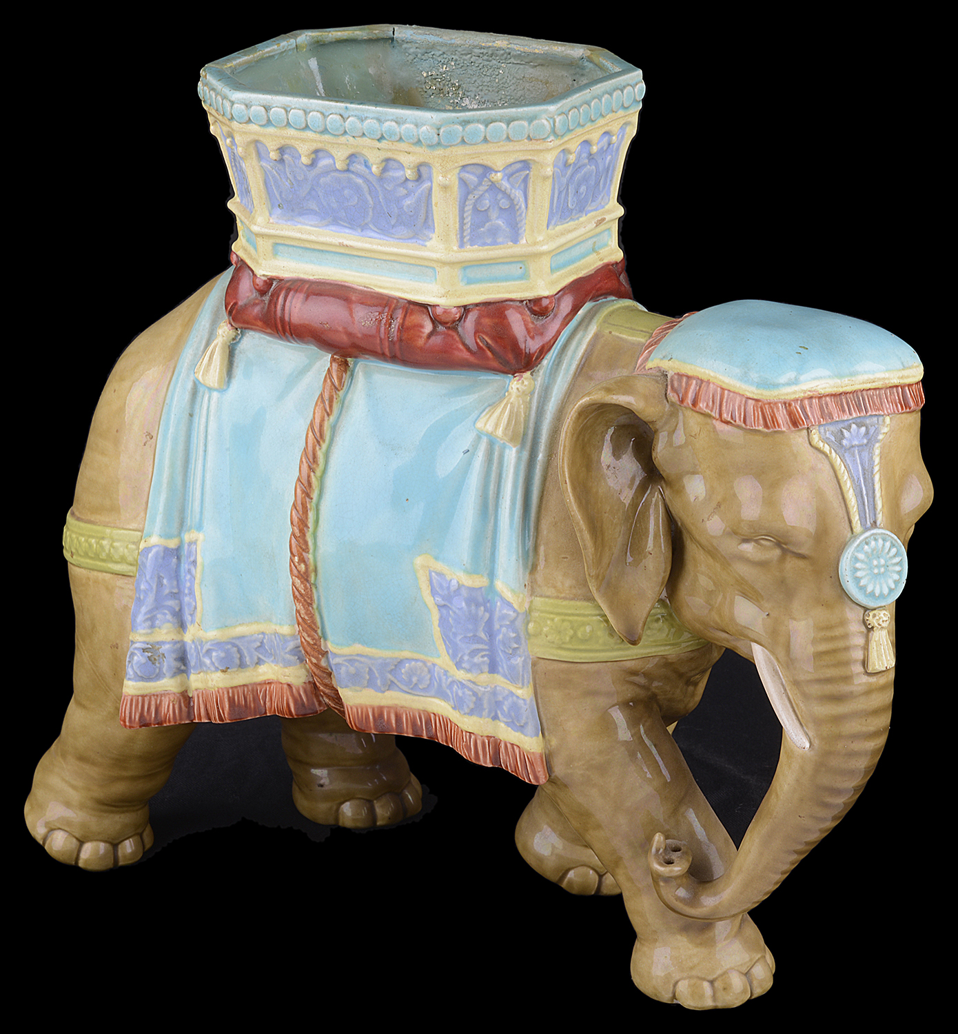 A Royal Worcester majolica glazed vase modelled as an elephant