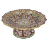 An early 20th c. Oriental crackle glazed lotus pedestal dish