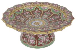 An early 20th c. Oriental crackle glazed lotus pedestal dish