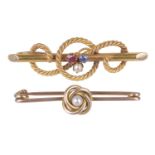 A Vict. 15ct rope twist brooch and another(2)