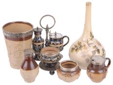 A collection of Doulton Lambeth and Royal Doulton stoneware wares(9)