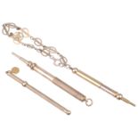 9ct gold retracting pencils and a 9ct gold retracting swivel stick(4)