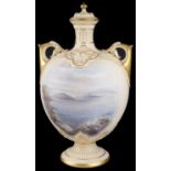 A Royal Worcester twin handled vase and cover Edward Salter, c1893