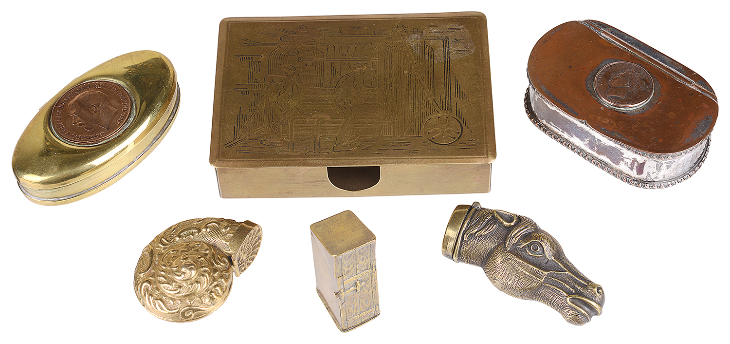 A collection of novelty snuff boxes and vesta cases(6)
