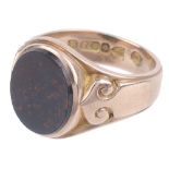 A rose gold and bloodstone set gentleman's signet ring