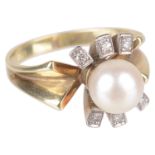 A Continental diamond and cultured pearl set dress ring