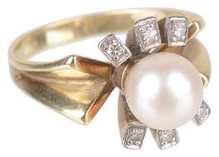 A Continental diamond and cultured pearl set dress ring