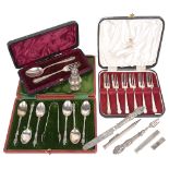 A selection of cased silver teaspoons, forks (qty)