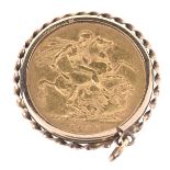 Queen Victoria 1884 gold full sovereign, in a removable pendant mount
