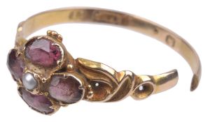 A delicate early Vict. garnet ring of quatrefoil floral design