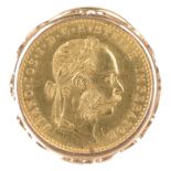 An Austrian gold ducat coin in gold ring mount