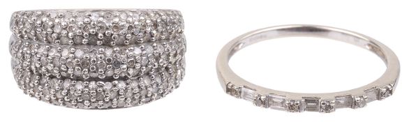 A contemporary pave set diamond ring and another diamond ring(2)