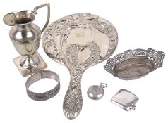 Collection of silver, jug, bon-bon dish, sovereign case, vesta case(6)
