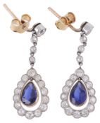 A pair of delicate Edwardian style sapphire and diamond drop earrings