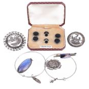 A Vict. silver and gold brooch and other silver items