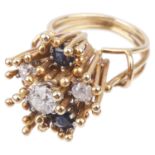 A contemporary Continental diamond and sapphire abstract floral ring