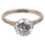 A single stone old cut diamond set ring, approximately 2 carats