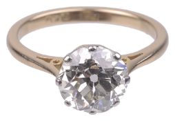 A single stone old cut diamond set ring, approximately 2 carats