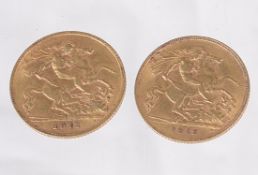 Two Edward VII gold half sovereigns(2)