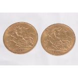 Two Edward VII gold half sovereigns(2)