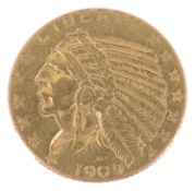 A United States 1909 five dollar gold coin