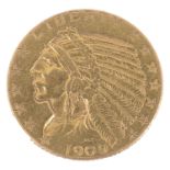 A United States 1909 five dollar gold coin