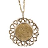 George V 1918 gold half sovereign 9ct gold mount with 9ct gold chain