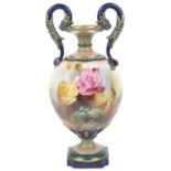 A Royal Worcester twin handled vase by Reginald (Harry) Austin, c1906