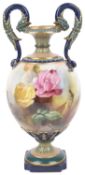 A Royal Worcester twin handled vase by Reginald (Harry) Austin, c1906