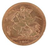 A Queen Victoria 1890 rose gold full sovereign