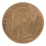 A Queen Victoria 1873 gold full sovereign, die number 12