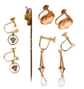 A pair of delicate Edwardian opal set drop earrings(4)
