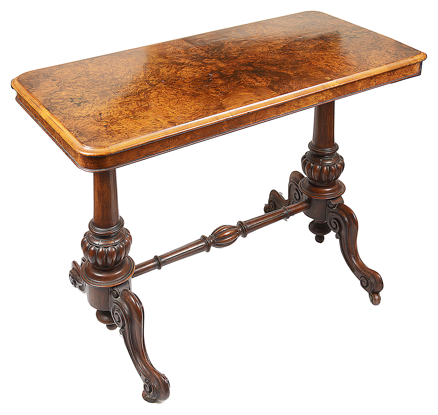 A Vict. burr walnut and mahogany side table