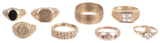 A collection of eight various 9ct gold rings