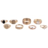 A collection of eight various 9ct gold rings