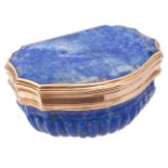 A 19th century French 18ct gold mounted carved lapis lazuli snuff box