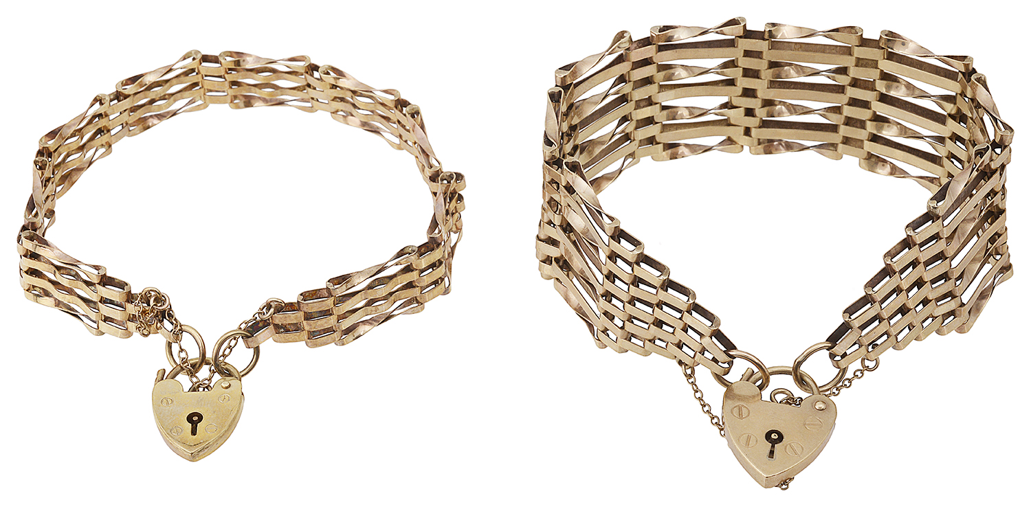 Two 9ct gold gate link bracelets