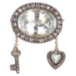 A Charming Georgian rose diamond set heart and key love token brooch