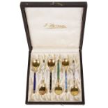 A cased set of six Norwegian silver-gilt coffee spoons, by Kristian M Hestenes