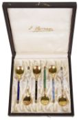 A cased set of six Norwegian silver-gilt coffee spoons, by Kristian M Hestenes