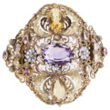 An attractive early 19th c. cannetille work, gem set brooch