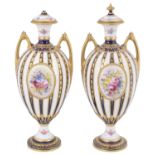 A pair of Royal Crown Derby porcelain two handled vases and covers, circa 1907