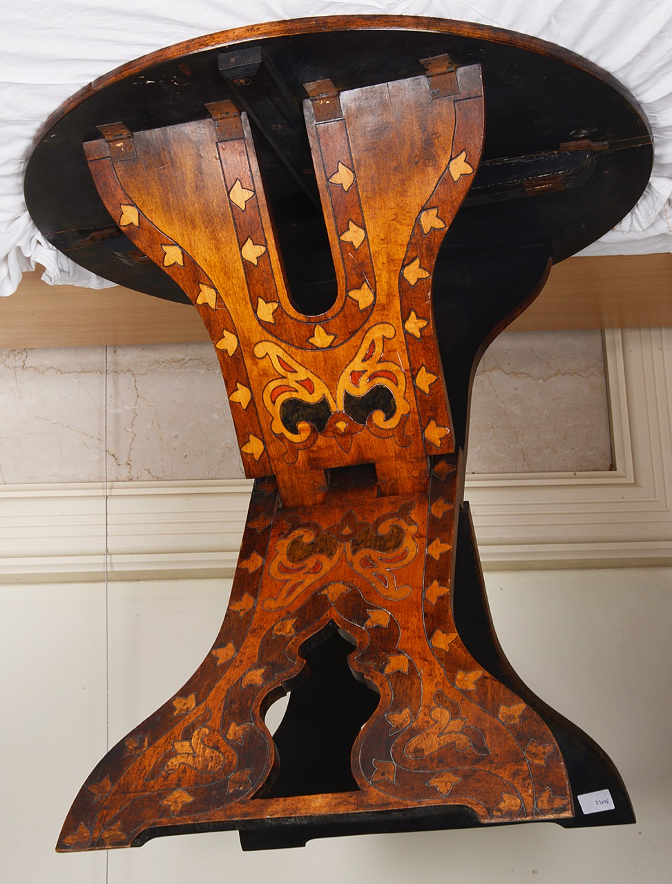 An Arts and Crafts folding pyrography side table, early 20th century - Image 3 of 4