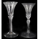 An engraved airtwist stem wine glass mid 18th century